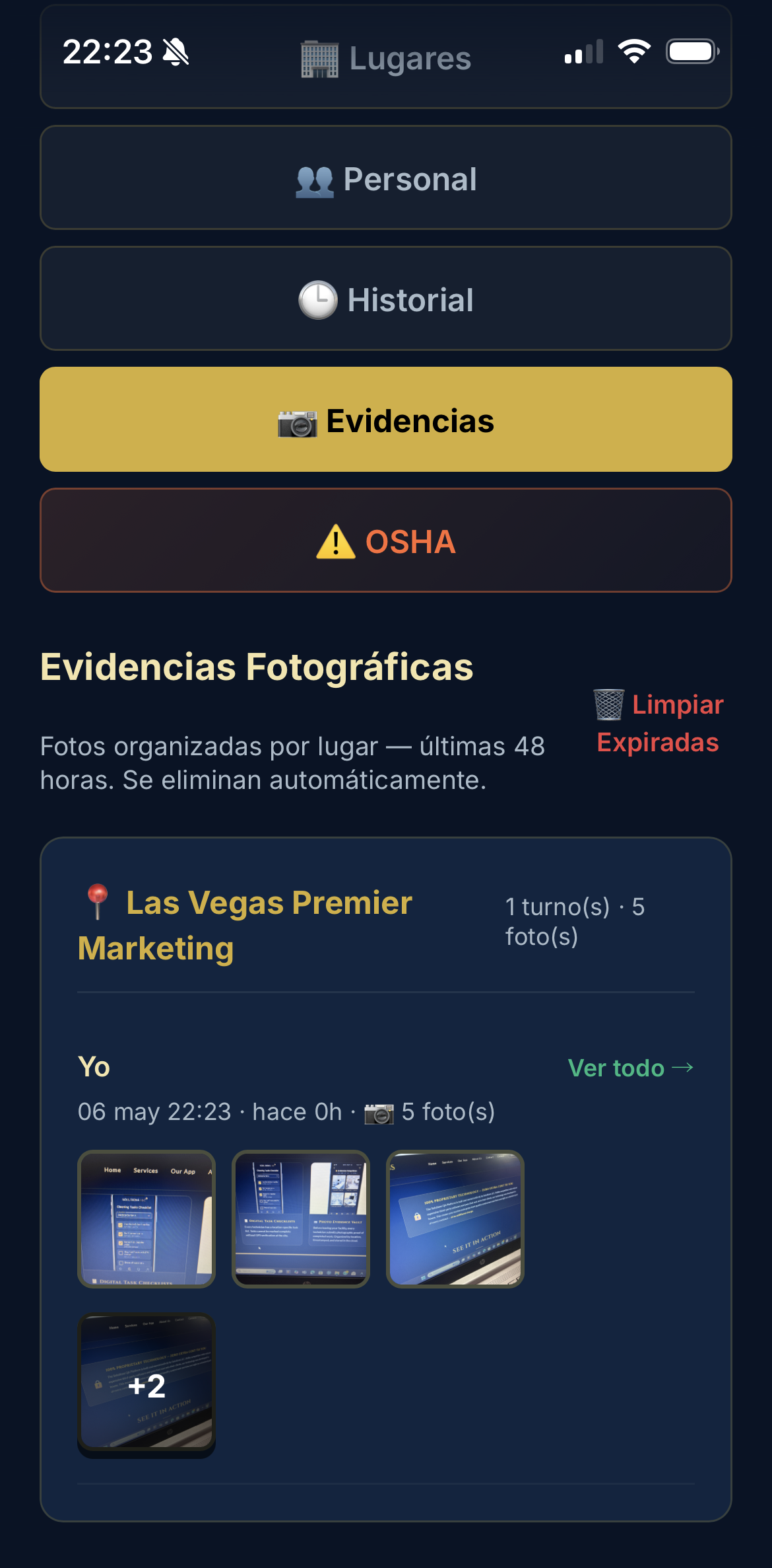 Photo evidence vault organized by location